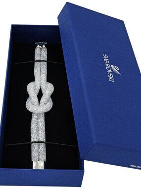 ✨Luxe SWAROVSKI Stardust White Grey Crystals Knot Mesh Fishnet Tube Bracelet NEW